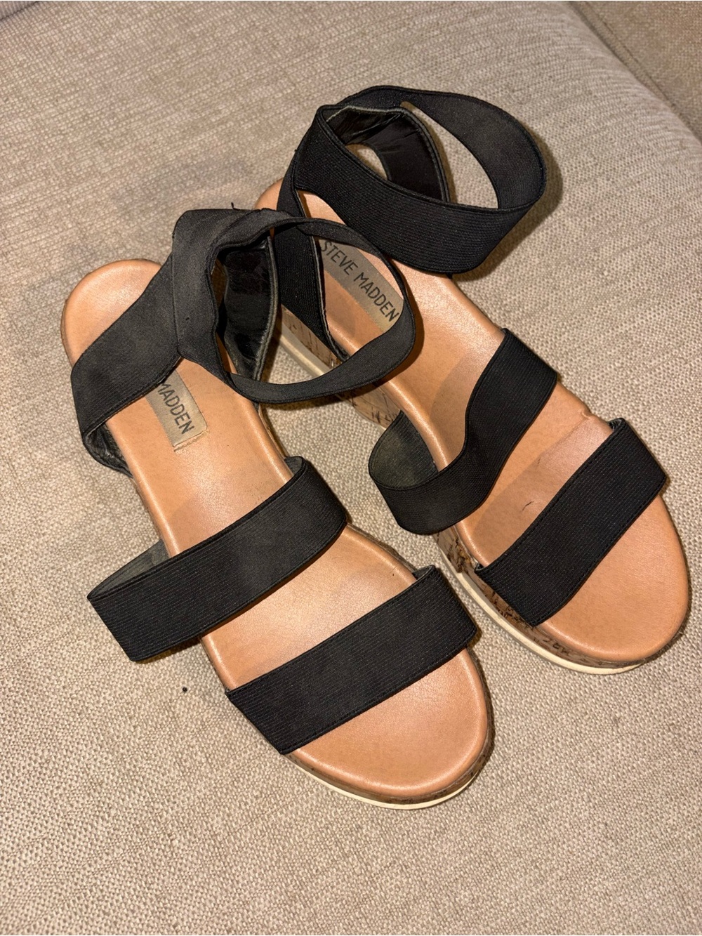 Steve Madden Bandi Black Elastic Strap Platform Sandals